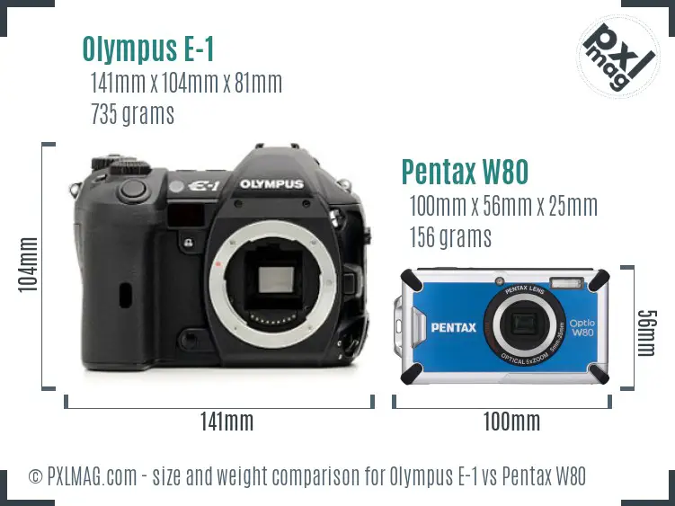 Olympus E-1 vs Pentax W80 size comparison