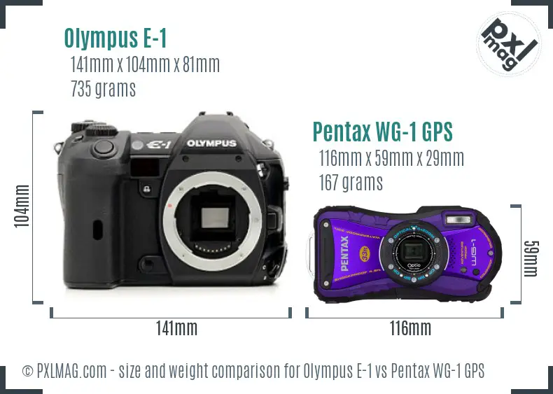 Olympus E-1 vs Pentax WG-1 GPS size comparison