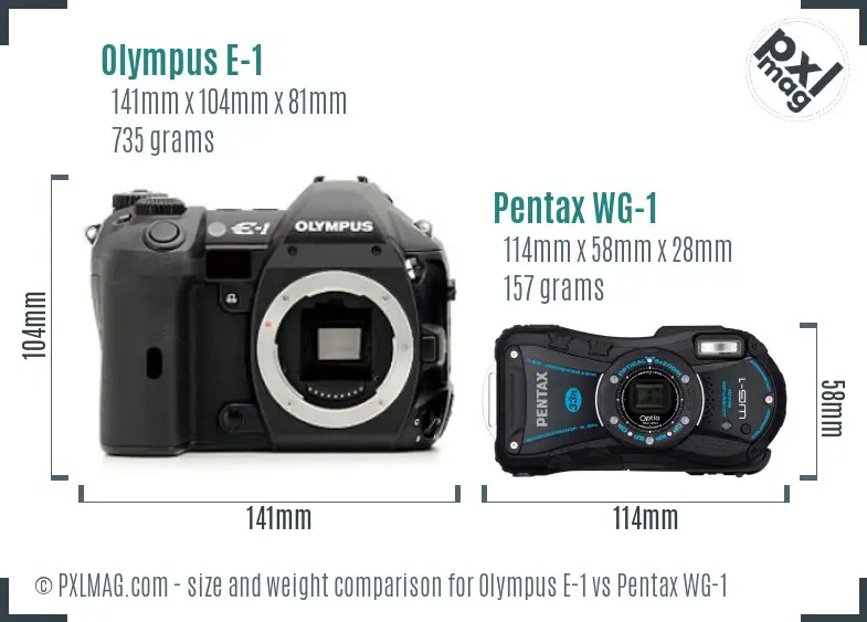 Olympus E-1 vs Pentax WG-1 size comparison