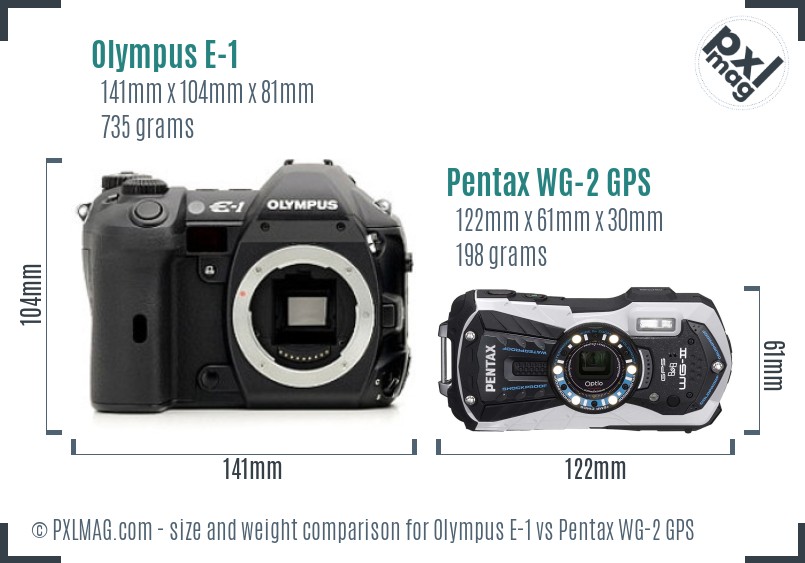 Olympus E-1 vs Pentax WG-2 GPS size comparison