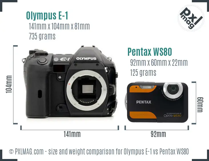 Olympus E-1 vs Pentax WS80 size comparison