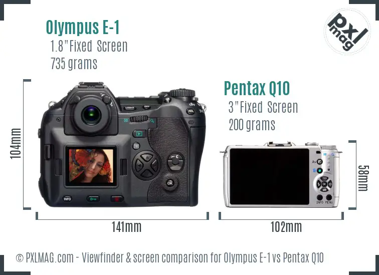 Olympus E-1 vs Pentax Q10 Screen and Viewfinder comparison