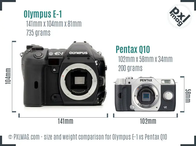 Olympus E-1 vs Pentax Q10 size comparison
