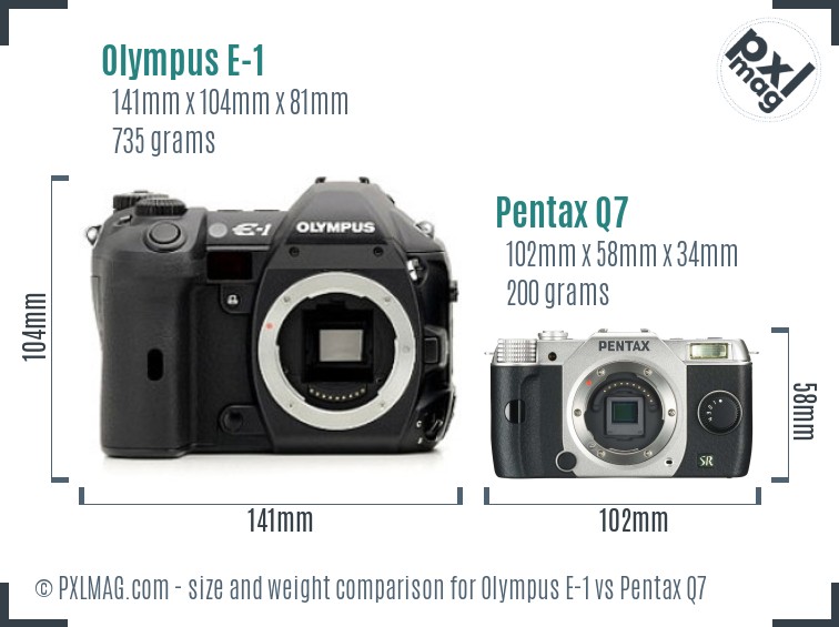 Olympus E-1 vs Pentax Q7 size comparison