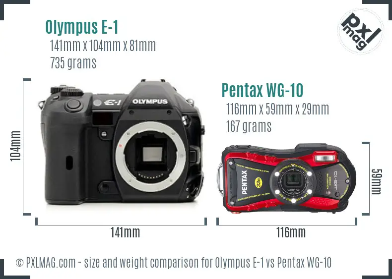 Olympus E-1 vs Pentax WG-10 size comparison