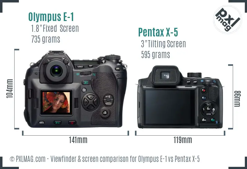 Olympus E-1 vs Pentax X-5 Screen and Viewfinder comparison