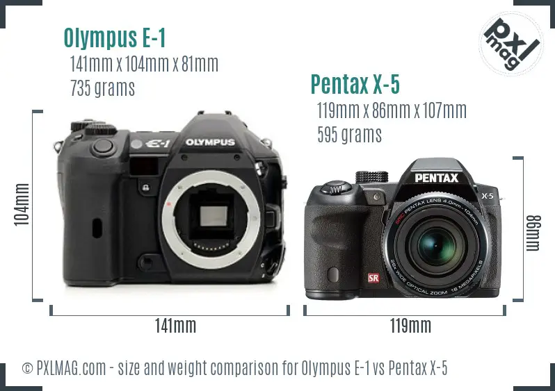 Olympus E-1 vs Pentax X-5 size comparison