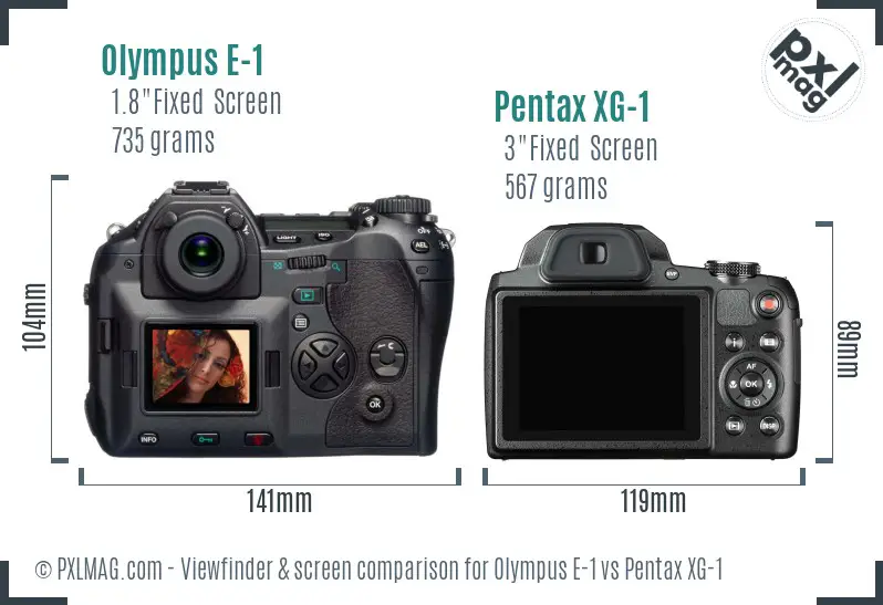Olympus E-1 vs Pentax XG-1 Screen and Viewfinder comparison