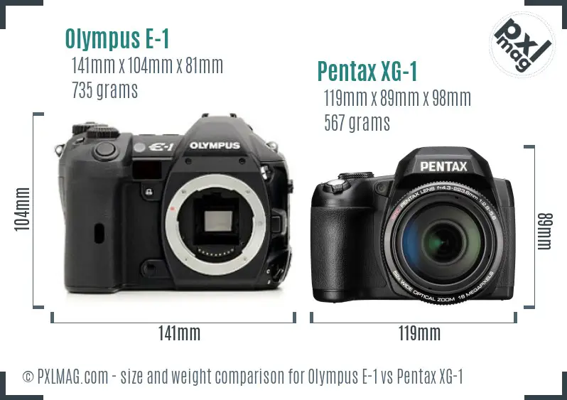 Olympus E-1 vs Pentax XG-1 size comparison