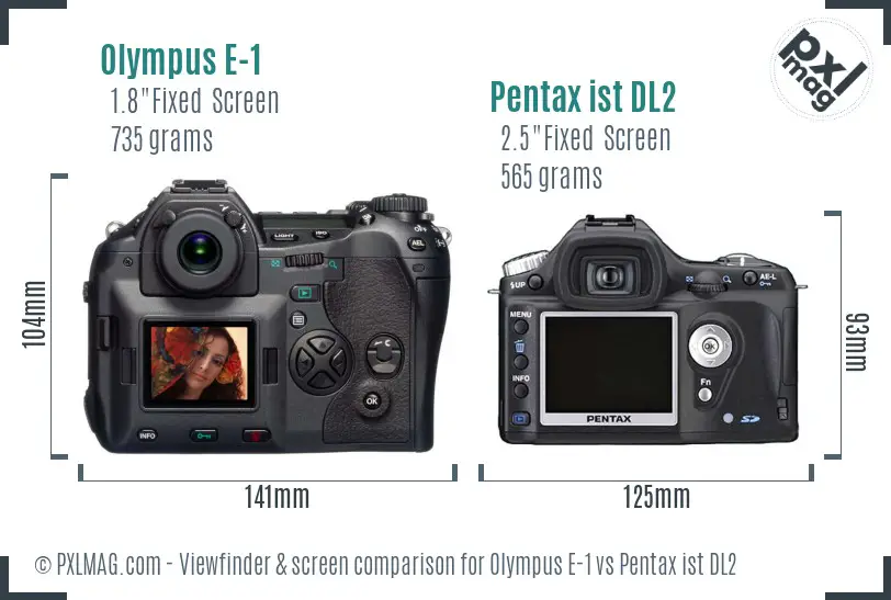 Olympus E-1 vs Pentax ist DL2 Screen and Viewfinder comparison