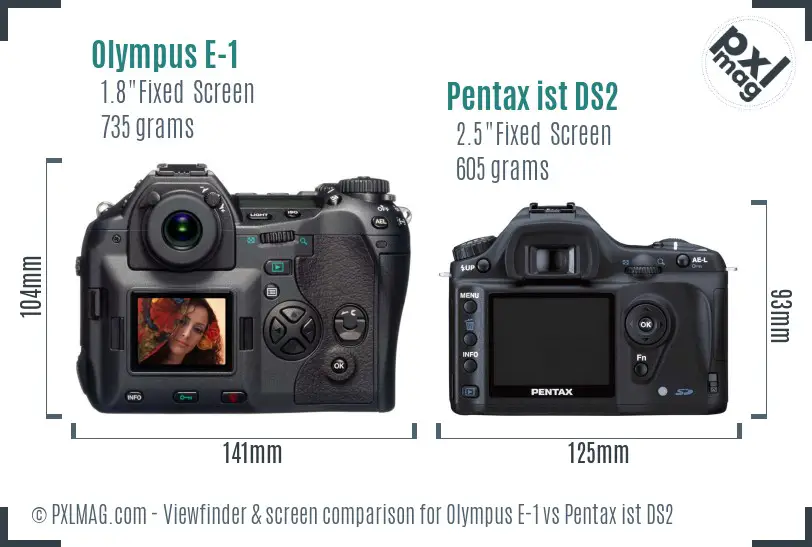 Olympus E-1 vs Pentax ist DS2 Screen and Viewfinder comparison