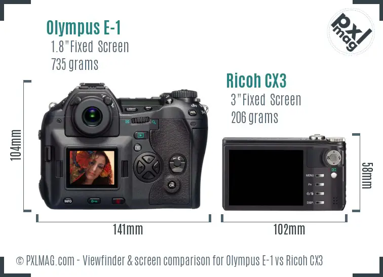 Olympus E-1 vs Ricoh CX3 Screen and Viewfinder comparison Olympus E-1 vs Ricoh CX3 Screen and Viewfinder comparison