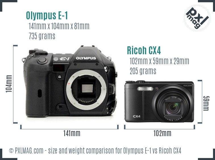 Olympus E-1 vs Ricoh CX4 size comparison