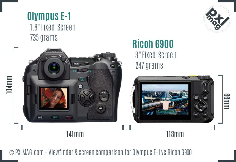 Olympus E-1 vs Ricoh G900 Screen and Viewfinder comparison