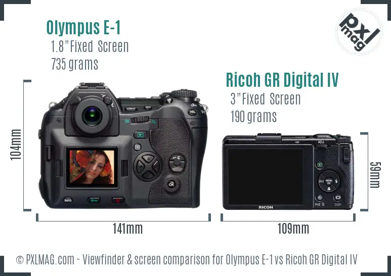 Olympus E-1 vs Ricoh GR Digital IV Screen and Viewfinder comparison Olympus E-1 vs Ricoh GR Digital IV Screen and Viewfinder comparison