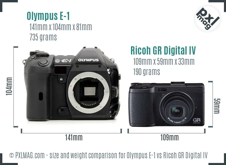 Olympus E-1 vs Ricoh GR Digital IV size comparison Olympus E-1 vs Ricoh GR Digital IV size comparison