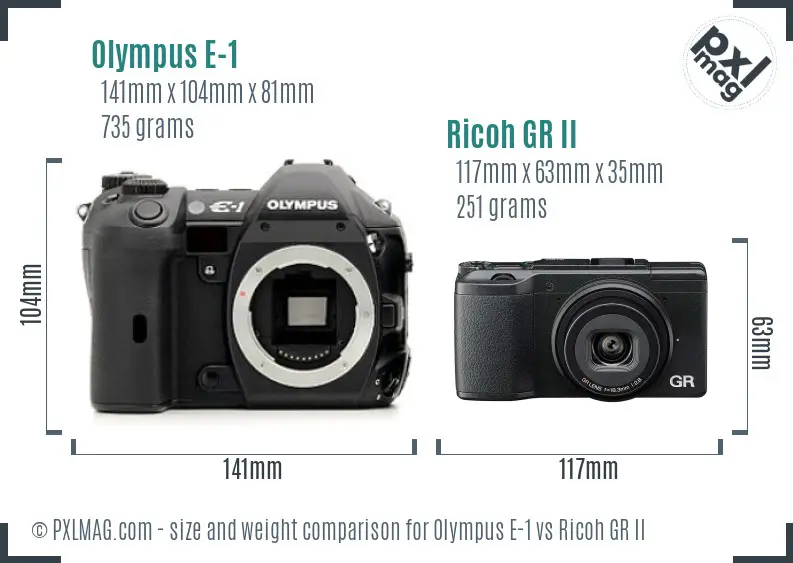 Olympus E-1 vs Ricoh GR II size comparison