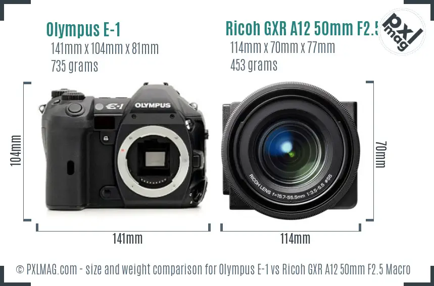 Olympus E-1 vs Ricoh GXR A12 50mm F2.5 Macro size comparison