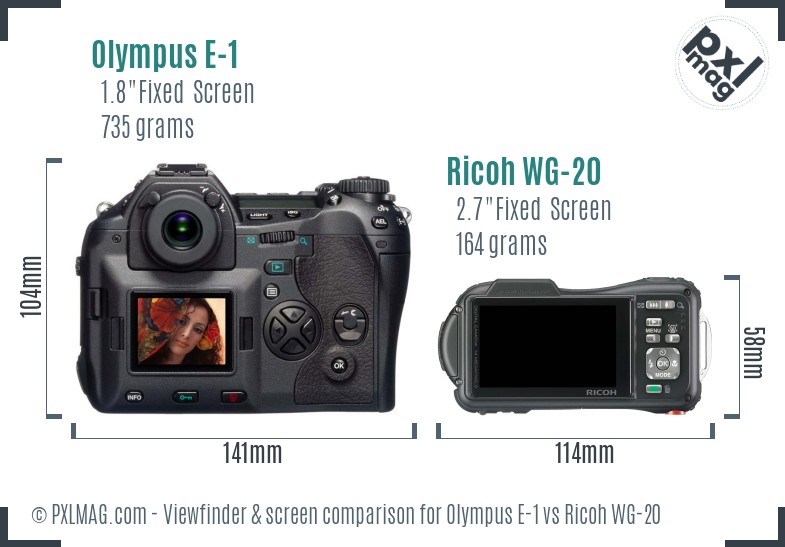 Olympus E-1 vs Ricoh WG-20 Screen and Viewfinder comparison