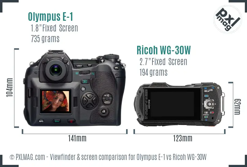 Olympus E-1 vs Ricoh WG-30W Screen and Viewfinder comparison