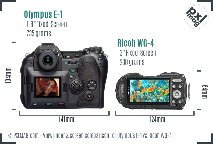 Olympus E-1 vs Ricoh WG-4 Screen and Viewfinder comparison
