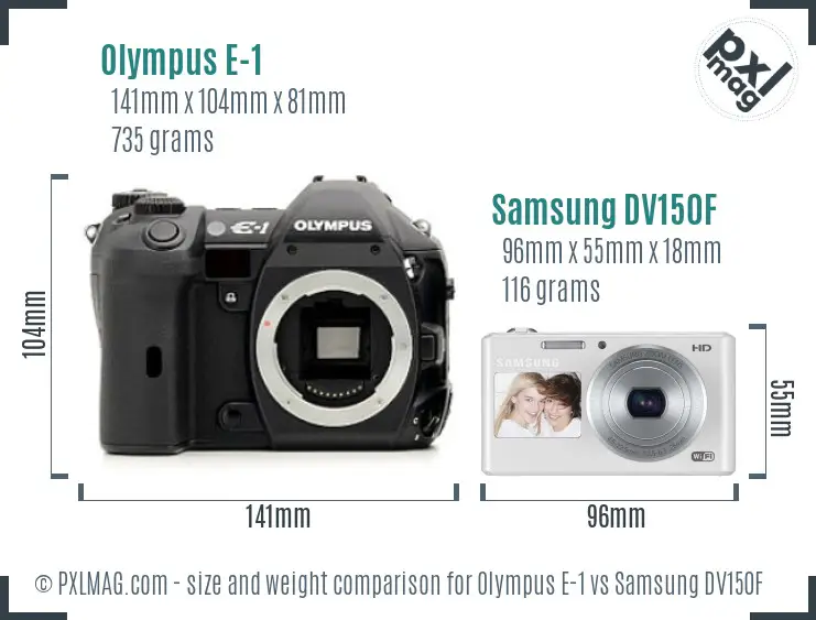 Olympus E-1 vs Samsung DV150F size comparison