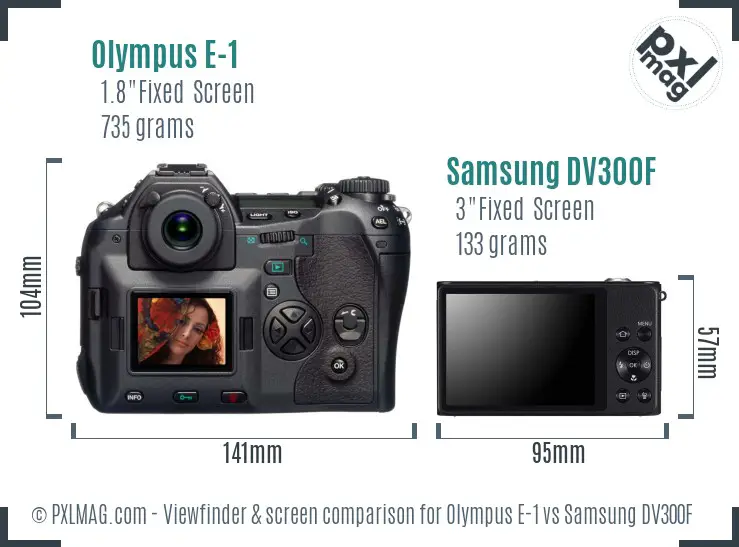 Olympus E-1 vs Samsung DV300F Screen and Viewfinder comparison