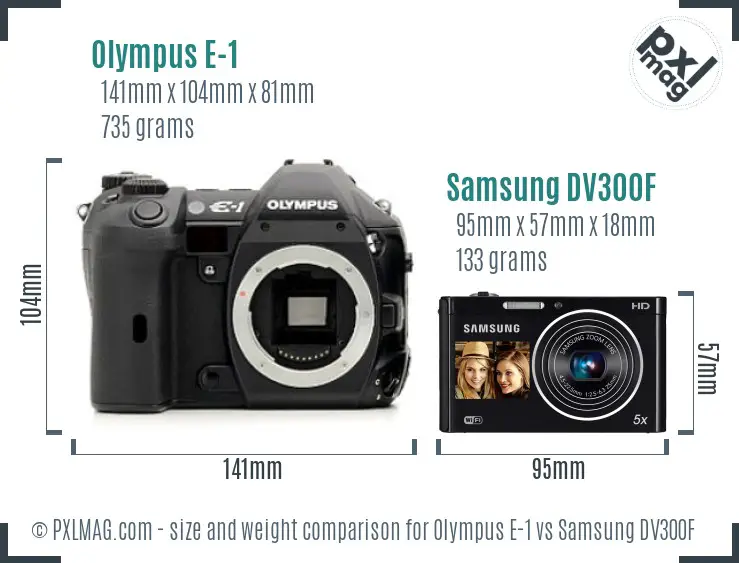 Olympus E-1 vs Samsung DV300F size comparison