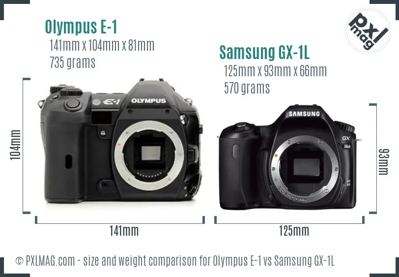 Olympus E-1 vs Samsung GX-1L size comparison Olympus E-1 vs Samsung GX-1L size comparison