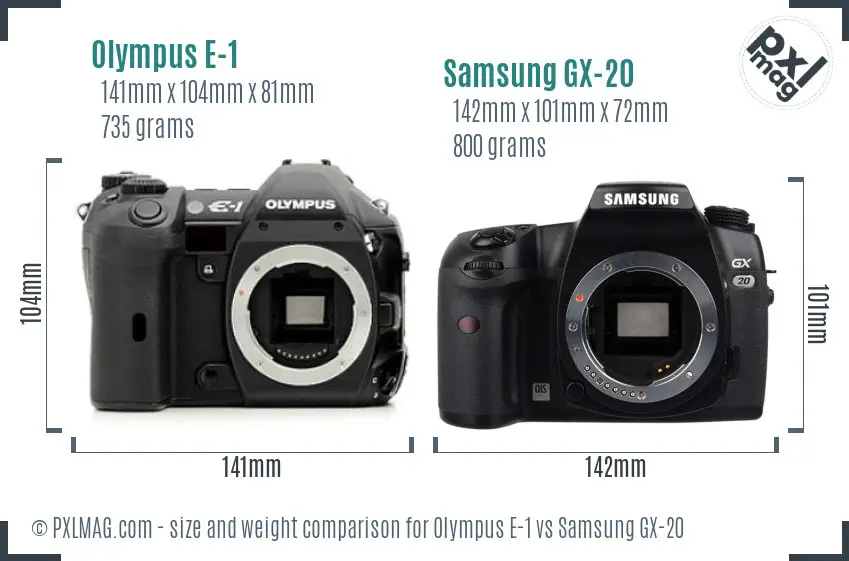 Olympus E-1 vs Samsung GX-20 size comparison Olympus E-1 vs Samsung GX-20 size comparison