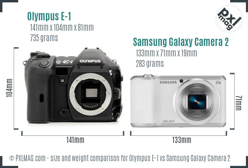 Olympus E-1 vs Samsung Galaxy Camera 2 size comparison