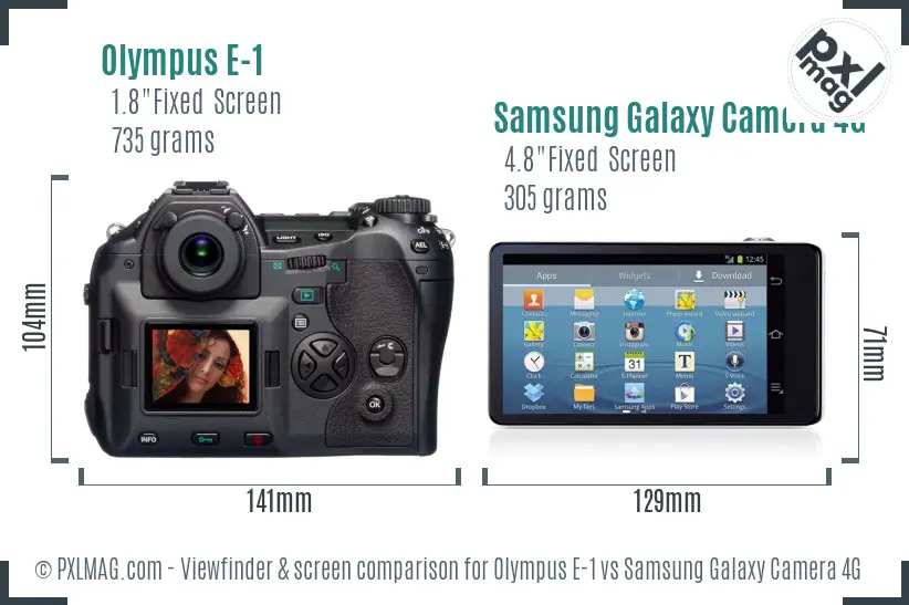 Olympus E-1 vs Samsung Galaxy Camera 4G Screen and Viewfinder comparison