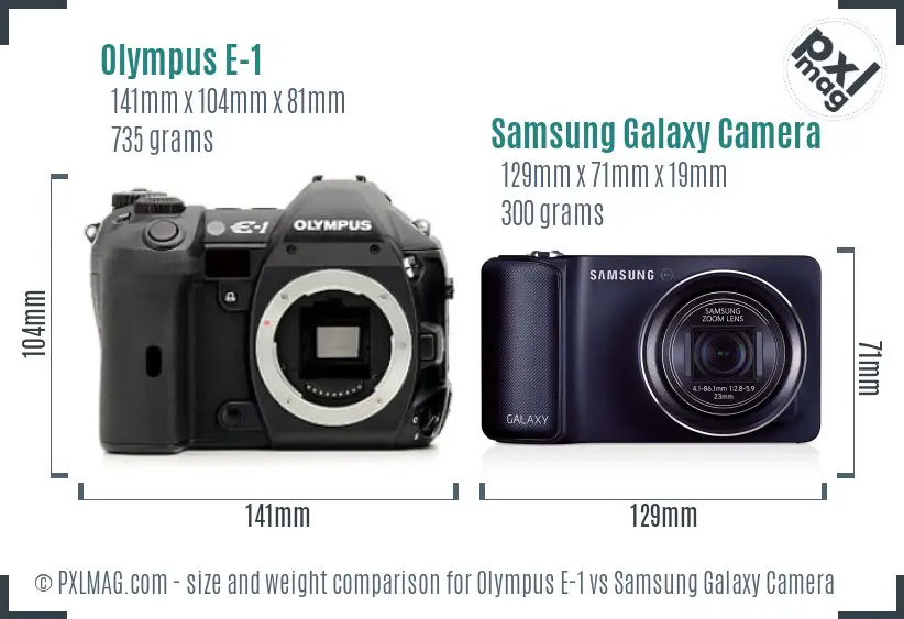 Olympus E-1 vs Samsung Galaxy Camera size comparison