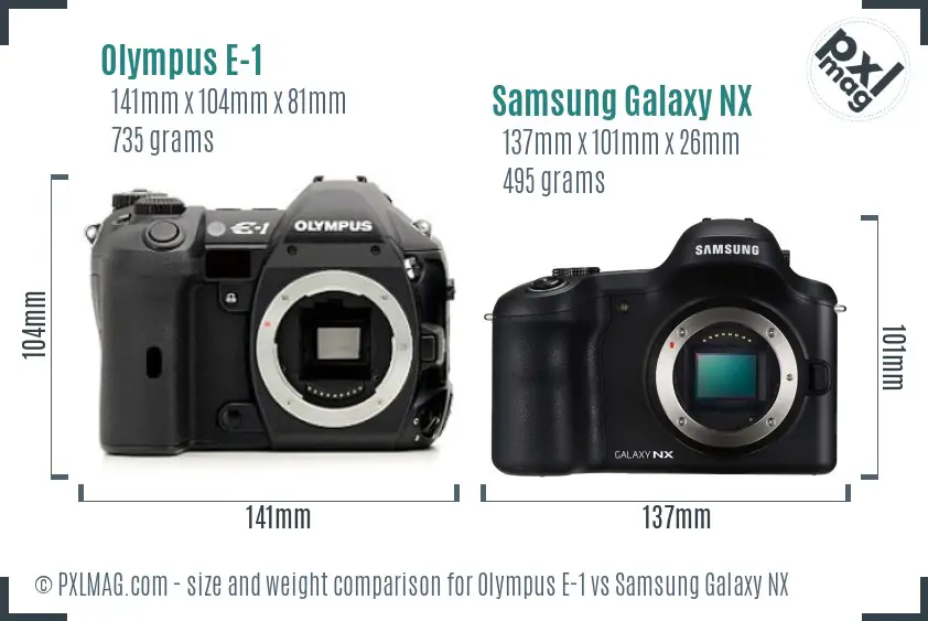 Olympus E-1 vs Samsung Galaxy NX size comparison