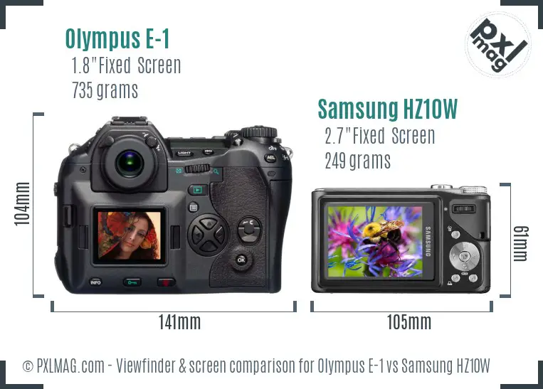 Olympus E-1 vs Samsung HZ10W Screen and Viewfinder comparison