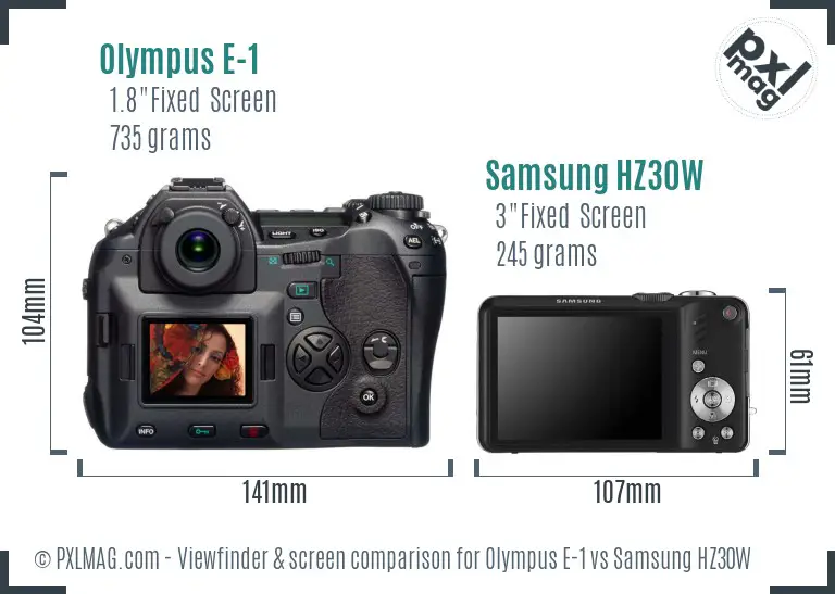 Olympus E-1 vs Samsung HZ30W Screen and Viewfinder comparison