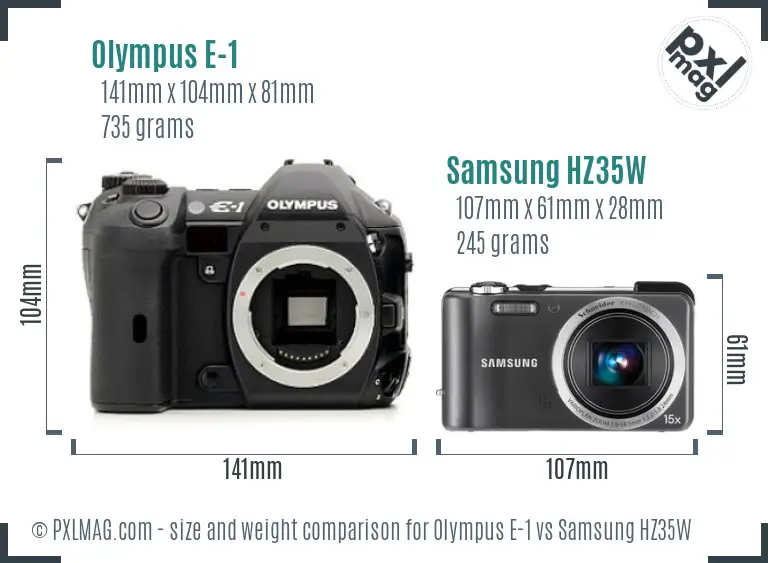 Olympus E-1 vs Samsung HZ35W size comparison
