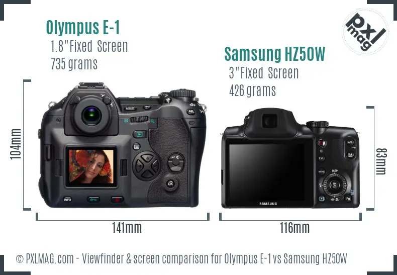 Olympus E-1 vs Samsung HZ50W Screen and Viewfinder comparison Olympus E-1 vs Samsung HZ50W Screen and Viewfinder comparison