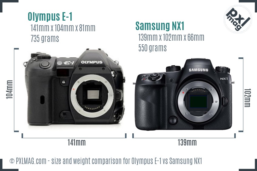 Olympus E-1 vs Samsung NX1 size comparison