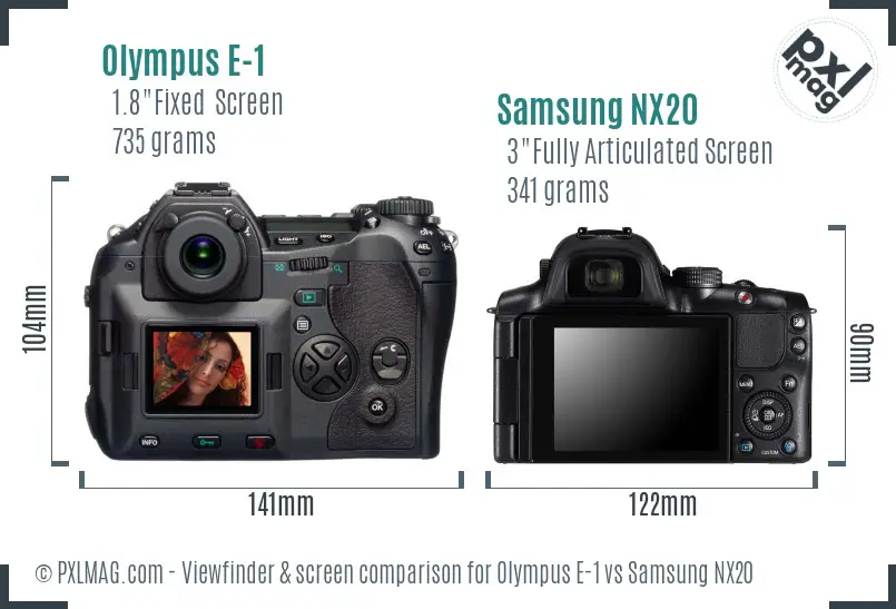 Olympus E-1 vs Samsung NX20 Screen and Viewfinder comparison