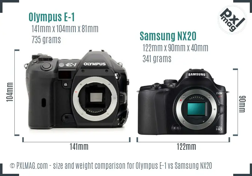 Olympus E-1 vs Samsung NX20 size comparison