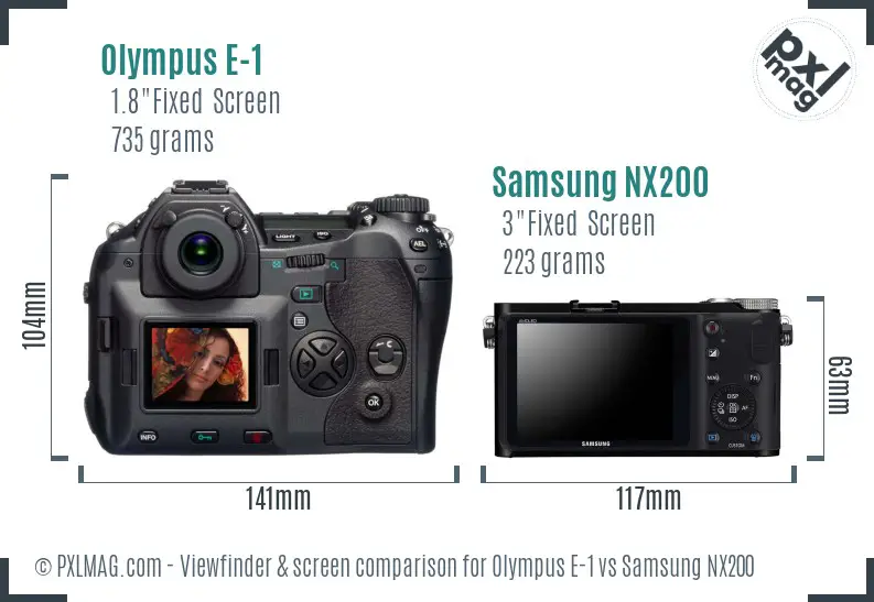 Olympus E-1 vs Samsung NX200 Screen and Viewfinder comparison