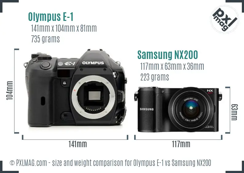 Olympus E-1 vs Samsung NX200 size comparison
