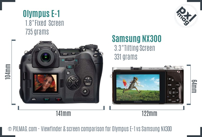 Olympus E-1 vs Samsung NX300 Screen and Viewfinder comparison