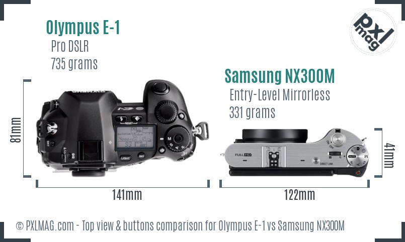 Olympus E-1 vs Samsung NX300M top view buttons comparison