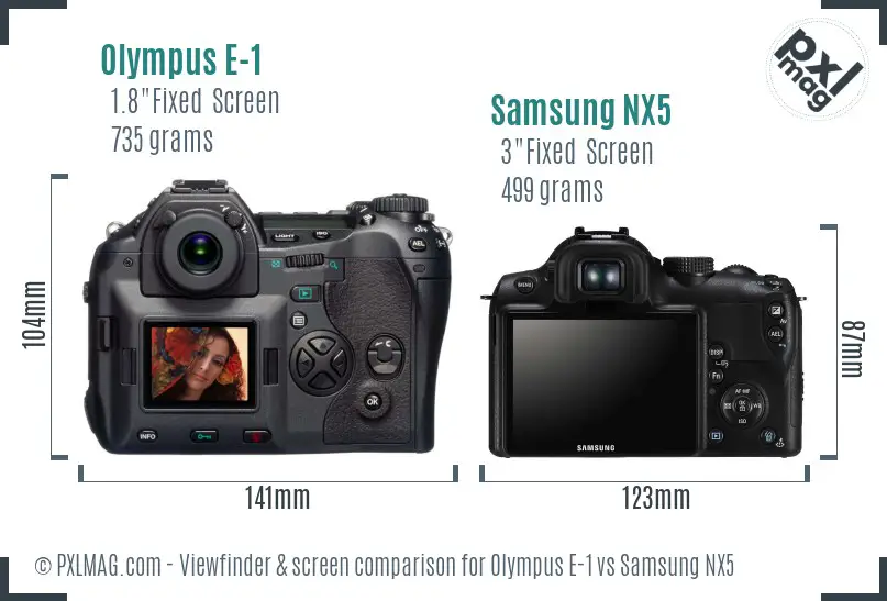 Olympus E-1 vs Samsung NX5 Screen and Viewfinder comparison