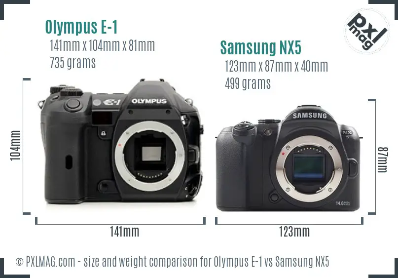 Olympus E-1 vs Samsung NX5 size comparison