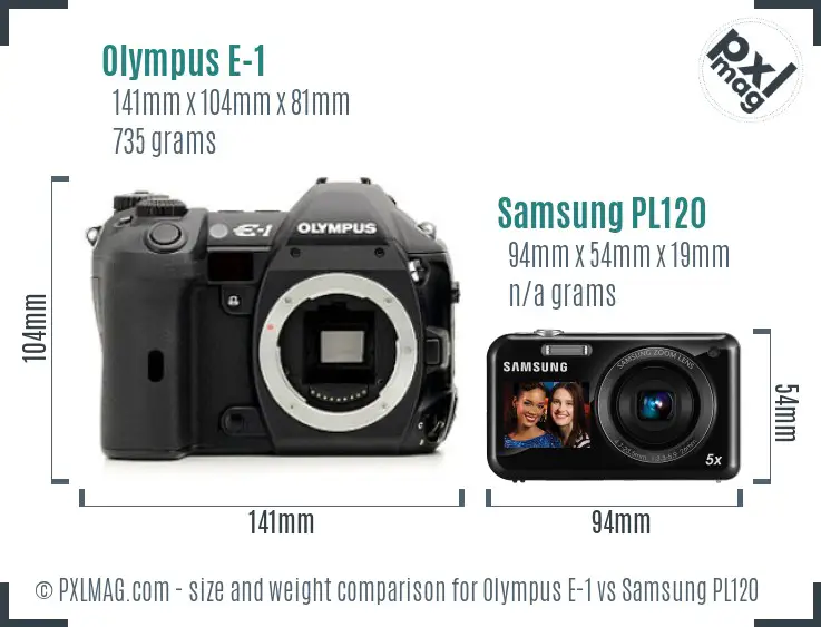 Olympus E-1 vs Samsung PL120 size comparison Olympus E-1 vs Samsung PL120 size comparison