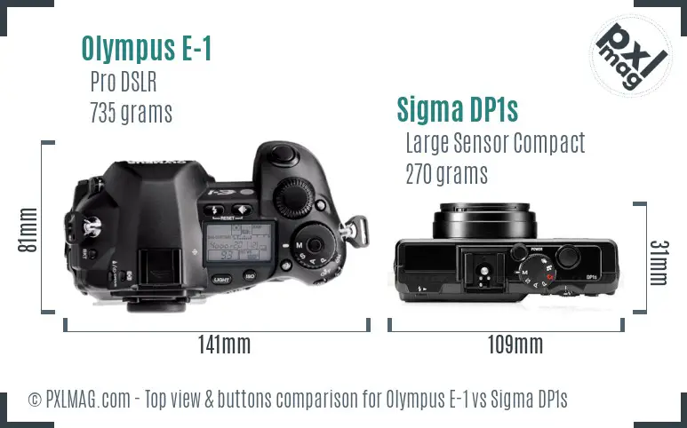 Olympus E-1 vs Sigma DP1s top view buttons comparison