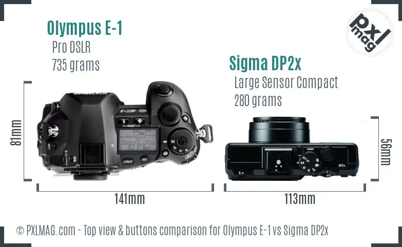 Olympus E-1 vs Sigma DP2x top view buttons comparison
